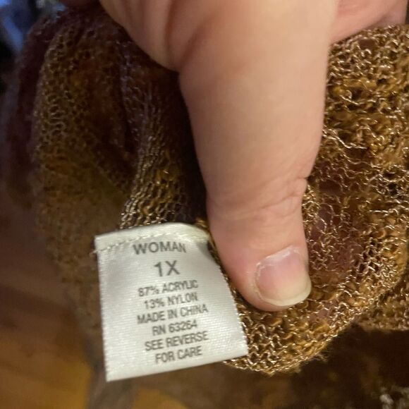 EUC Tan/Yellow lightweight semi sheer open front pointelle detail cardigan 1X - Picture 5 of 7